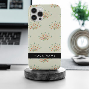 Funda Para iPhone 15 Pro Max Flores azules y rojas, negro, tu nombre