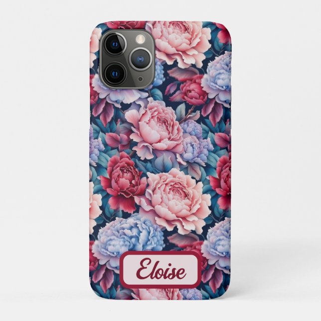 Funda De Case-Mate Para iPhone Flores azules y rosas personalizadas (Reverso)
