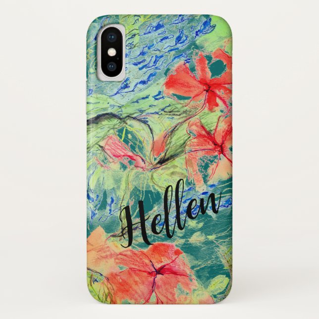 Funda De Case-Mate Para iPhone Flores balsam y lobelia y tu nombre (Reverso)