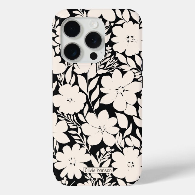 Funda De Case-Mate Para iPhone Flores beiges modernas botánicas negras (Reverso )