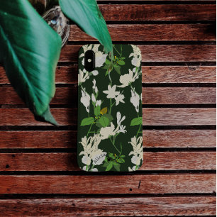 Funda Para iPhone 15 Flores blancas color verde oscuro espalda estuche