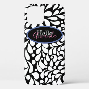 Funda Para iPhone 12 Flores blancas modernas y audaces sobre fondo negr
