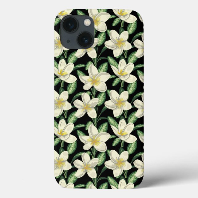 Funda De Case-Mate Para iPhone Flores blancas sin costuras trópicas hoja verde (Reverso)