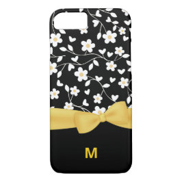 Funda Para iPhone 8/7 Flores blancas y amarillas negras monogramadas