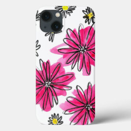Funda Para iPhone 13 Flores blancas y rosas singulares