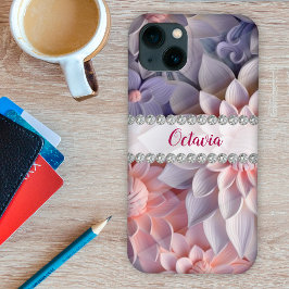 Funda Para iPhone 13 Flores blandas de color rosa y púrpura en 3D, marc
