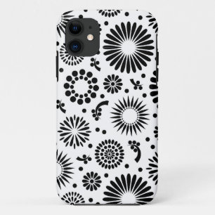 Funda Para iPhone 11 Flores Boho Patrón floral vectorial negro y blanco