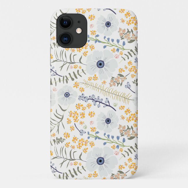 Funda De Case-Mate Para iPhone Flores botánicas azules dulces (Reverso)