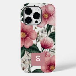 Funda Para iPhone 14 Pro De Case-Mate Flores botánicas rosadas modernas monogramadas