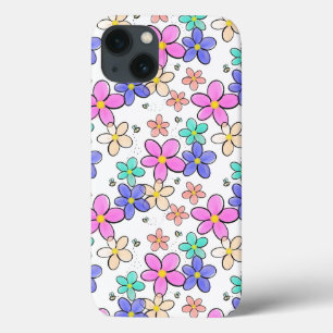 Funda Para iPhone 13 flores brillantes arcoíris coloridas abejas floral