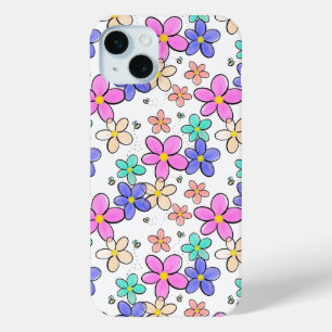Funda Para iPhone 15 Mini flores brillantes arcoíris coloridas abejas floral