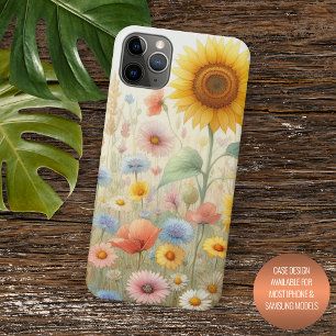 Funda Para iPhone 11 Pro Max Flores Campestres de Verano Coloridas Arte Floral 