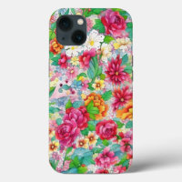 Flores coloridas Caso de teléfono de estilo vintag