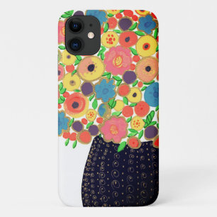 Funda Para iPhone 11 Flores coloridas en una bolsa de boho negro