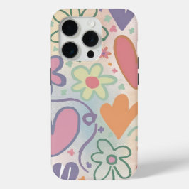Funda Para iPhone 15 Pro Flores Corazones Girly Minimalistas