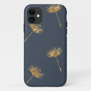 Funda Para iPhone 11 Flores Dandelion Purpurina de la Marina Blue y Gol