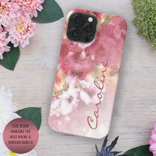 Funda Para iPhone 15 Pro Max Flores de acuarela de color naranja rojizo coral r