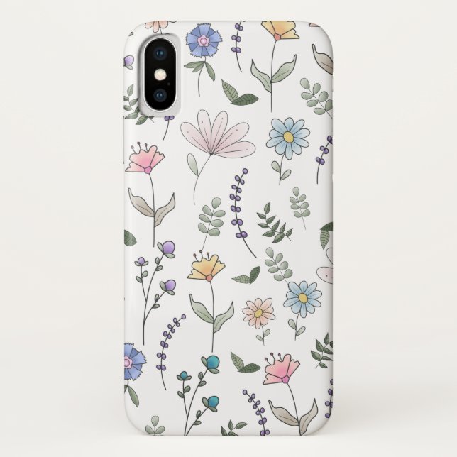 Funda De Case-Mate Para iPhone Flores de acuarela de primavera garabateadas (Reverso)