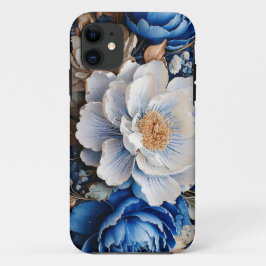 Funda Para iPhone 11 Flores de acuarela en flores azules y blancas,