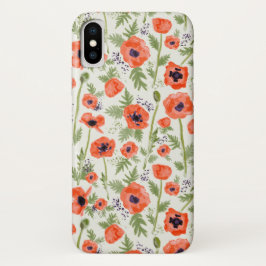 Funda Para iPhone X Flores de adormidera Naranja oriental con acuarela