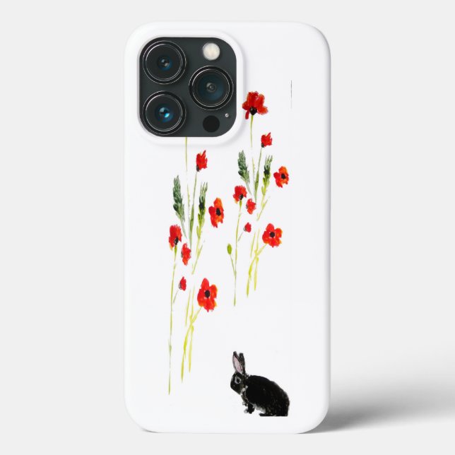 Funda De Case-Mate Para iPhone Flores de amapola arte conejo conejo (Reverso )