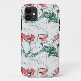 Funda Para iPhone 11 Flores de amapola roja Dibujo de cachorros