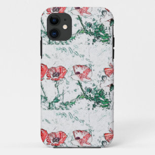 Funda Para iPhone 11 Flores de amapola roja Dibujo de cachorros