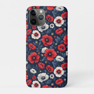 Funda Para iPhone 11 Pro Flores de amapola rojas y blancas vibrantes