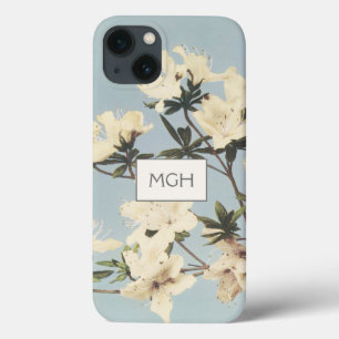 Funda Para iPhone 13 Flores de Azalea Monograma Crema Blanca Vintage