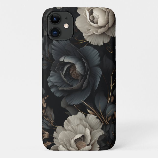 Funda De Case-Mate Para iPhone Flores de blanco y negro (Reverso)