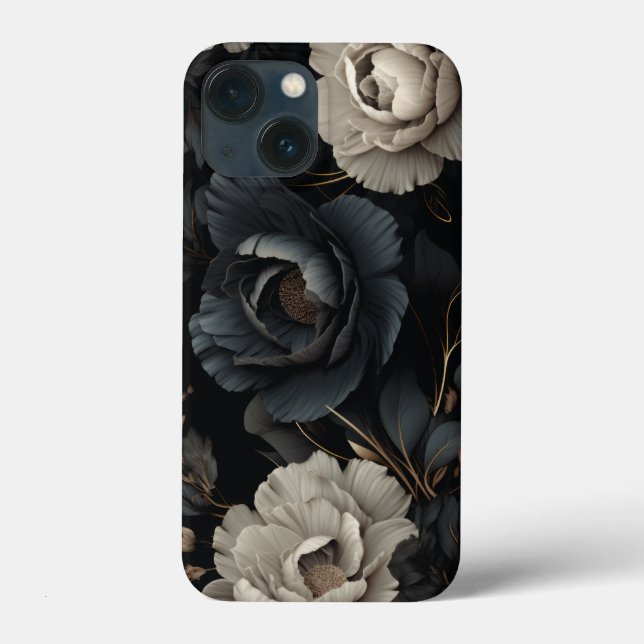 Funda De Case-Mate Para iPhone Flores de blanco y negro (Reverso )
