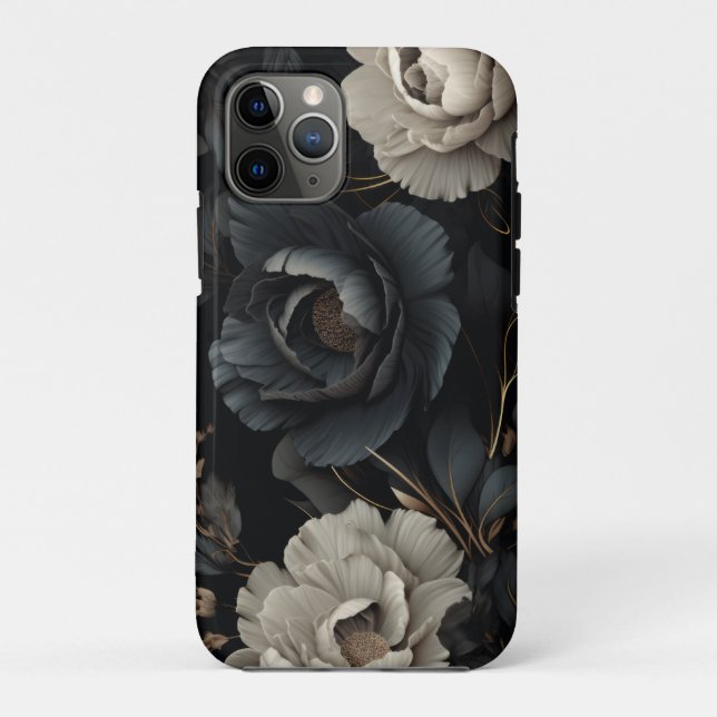 Funda De Case-Mate Para iPhone Flores de blanco y negro (Reverso)