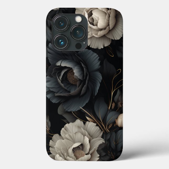 Funda De Case-Mate Para iPhone Flores de blanco y negro (Reverso )