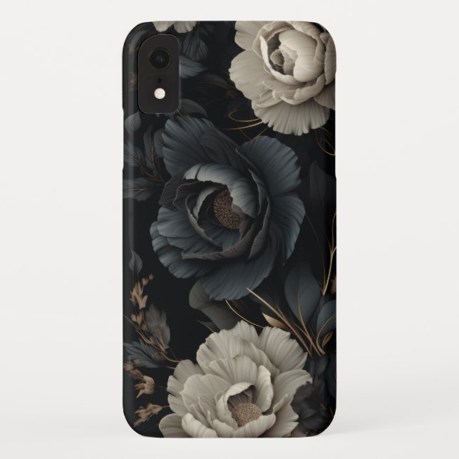 Funda De Case-Mate Para iPhone Flores de blanco y negro (Reverso)