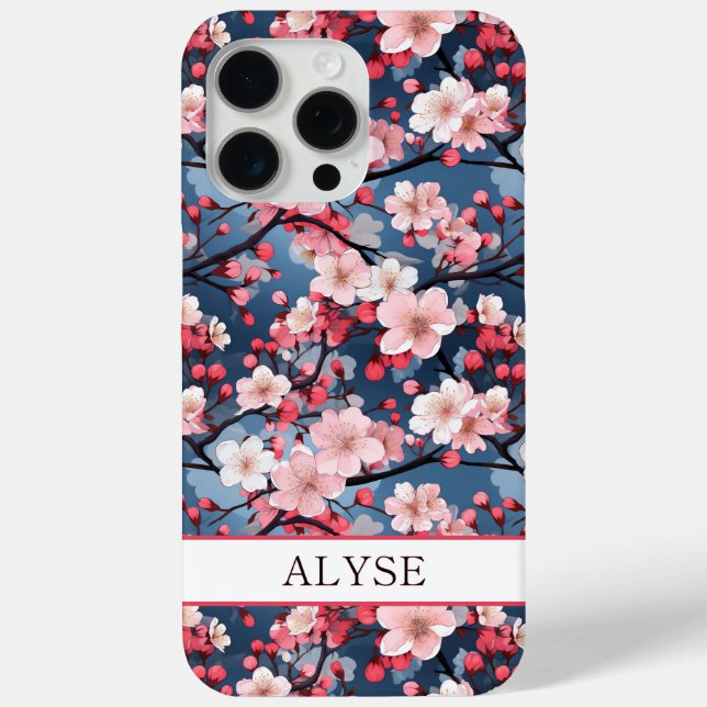 Funda De Case-Mate Para iPhone Flores de Cerezo Japonesas Sakura Monogramadas (Reverso )