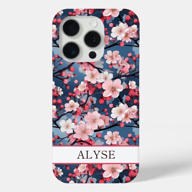 Funda De Case-Mate Para iPhone Flores de Cerezo Japonesas Sakura Monogramadas (Reverso )