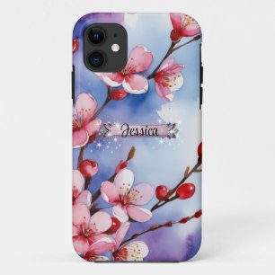 iPhone 11 Flores de cerezo rosadas brillantes Funda para iPh