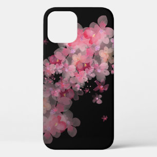Funda Para iPhone 12 flores de cerezo rosadas en negro