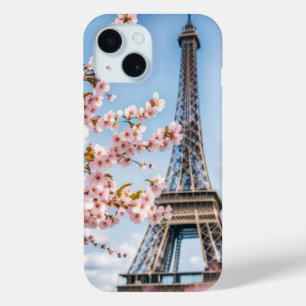 Funda Para iPhone 15 Flores de cerezo y toalla Eiffel