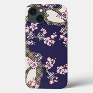 Funda Para iPhone 13 Flores de ciruela textil japonesa tradicional