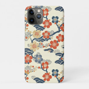 Funda Para iPhone 11 Pro Flores de ciruela Ume japonesas en crema de onda n