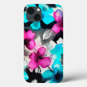 Funda Para iPhone 13 Flores de color azul rosa blanco negro