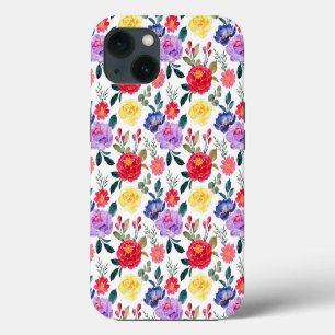 Funda Para iPhone 13 Flores de color azul y morado rojo