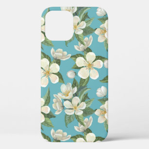 Funda Para iPhone 12 Flores de color blanco hojas verdes