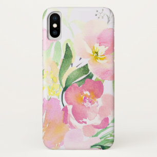 Funda Para iPhone X Flores de color de agua rosada y delgadas personal