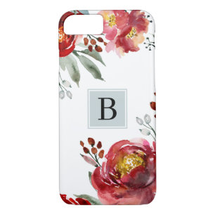 Funda Para iPhone 8/7 Flores de color rojo con monograma simple
