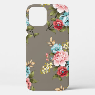 Funda Para iPhone 12 Flores de color rosa y azul con flores verdes y cr