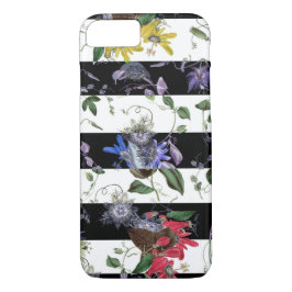 Funda Para iPhone 8/7 Flores de colores exóticos en franjas blancas y ne