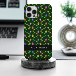 Funda Para iPhone 15 Pro Max Flores de colores, fondo verde, negro