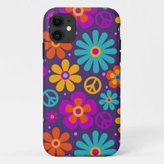 Funda Para iPhone 11 Flores de colores Paz Amor Groovy Retro Hippie